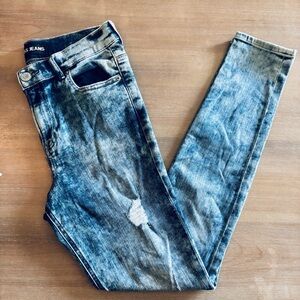 Express Denim Distressed Legging High Rise Acid Wash Skinny Jean, Blue, Size 8R